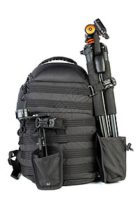 黑色专业的黑色战术软体黑色照片背背包和旅行带子齿轮远足全景运动军事冒险风格白色相机图片