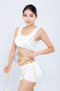 美美的肖像 作为女性饮食 和苗条与测量wais磁带减肥数字腰部重量橘皮躯干女士损失腹部图片