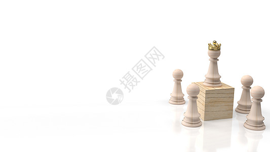 用于商业内容的木象棋和木块上的金冠想像力概念领导3d挑战渲染典当力量阴影国王图片