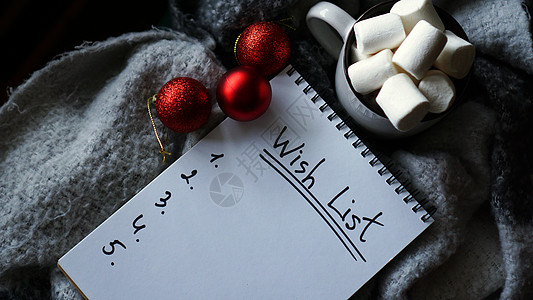 圣诞背景 有希望名单 咖啡杯加棉花糖可可作品框架卡片拿铁花环装饰品咖啡庆典心愿图片