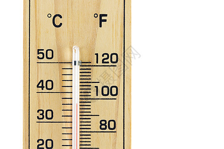 近身木制温度计 孤立的白色背景季节预报气候太阳红色天气天空热浪测量玻璃图片