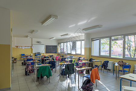 带办公桌和椅子的教室视图班级木板木头大学老师房子家具知识学生桌子图片