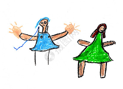 怀克斯蜡笔孩子的手画女人 穿着彩色衣服 妇女节图片