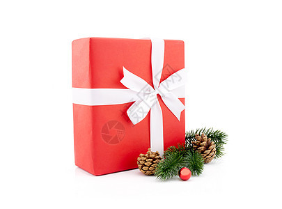 圣诞和新年季节带松松和松松的红礼品盒购物惊喜周年派对盒子风格装饰工作室展示幸福图片