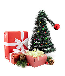 有很多礼物盒 有松和松松 在圣诞节季节风格装饰品团体纪念日惊喜奢华展示装饰工作室假期图片