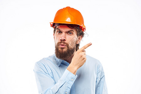 建筑工人 橙硬帽工程工程师 职业技术专业职类人员男性衬衫工人建设者工作室安全成人承包商建筑师白色图片