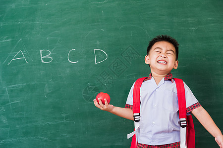 幼儿园儿童男孩穿着学生制服 背着书包h知识黑板孩子男生童年学校水果快乐课堂乐趣图片