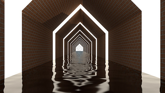 3d 隧道背景的抽象三角形形状转换立方体大厅技术光谱门厅安装照明反射激光陈列室图片