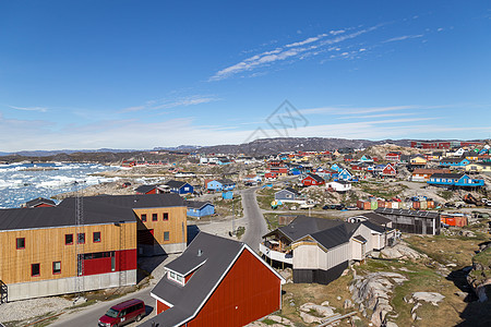 格陵兰Ilulissat的多彩房屋天空城市小屋冰山旅游房子景观吸引力海岸建筑学图片