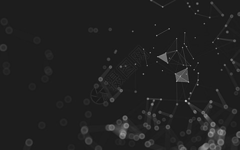 黑色大数据抽象背景 具有连接点和线的多边形形状的分子技术 连接结构 大数据可视化金属黑色渲染矩阵水晶墙纸3d网络蓝色三角形背景