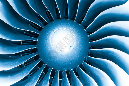 现代飞机发动机涡轮叶片引擎运输航空喷射机器技术力量扇子蓝色黑色图片