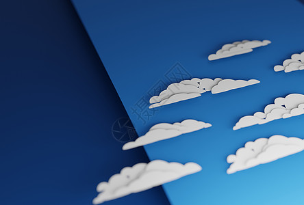 平面剪纸设计中蓝天上的浮云 数字渲染空间3d天气电脑蓝色墙纸背景选择性焦点剪纸图片