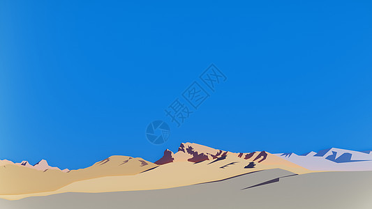 与蓝天的沙漠山 简化的剪纸设计数字渲染背景图片