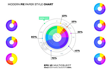 现代纸张样式饼图 用于您的业务宣传册信息图表或演示文稿设计的矢量模板和样机馅饼传单数据小册子小样技术组织报告创造力营销图片