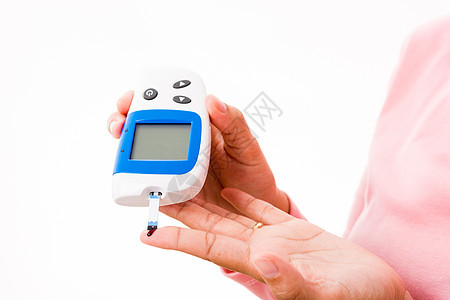 用手指上的血进行妇女乳糖葡萄糖测试水平检查乐器血糖身体工具胰岛素疾病医院药品病人皮肤图片