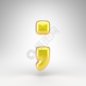 白色背景上的分号符号 具有光滑金属表面的黄色汽车油漆 3D 标志图片