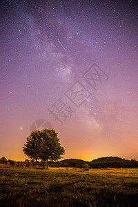 夜晚和星星 风景 夜里清银 孤单的田地和树星系宇宙银河系出口上帝行星照片场地孤独紫色图片