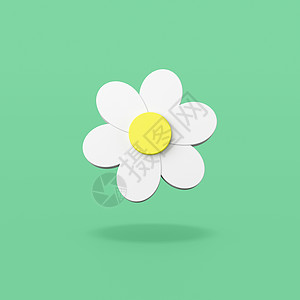 绿色背景上的雏菊花形状卡通片插图广场阴影白色漫画黄色蓝绿图片