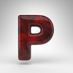 白色背景上的大写字母 P 具有光滑表面的红色琥珀色 3D 字母背景图片