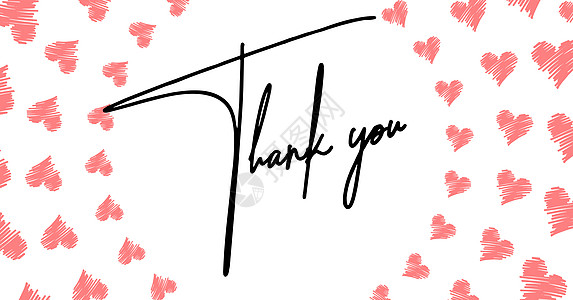 感谢卡 的手写字体 带有感谢词的心形框架优雅的感谢车脚本横幅乐趣绘画白色笔记艺术花饰签名问候语图片