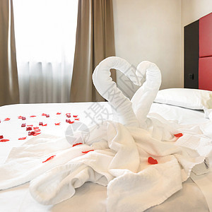 在酒店用白毛巾做成的天鹅的数字图片
