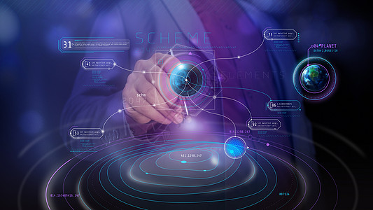 商业背景 虚拟信息图和行星全息图 笑声推介会世界电讯监控研究贸易界面方案图表电脑图片