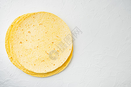 自制玉米饼 白色背景 顶视图平铺 带有文本复制空间图片