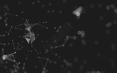黑色大数据抽象背景 具有连接点和线的多边形形状的分子技术 连接结构 大数据可视化矩阵墙纸渲染三角形蓝色3d金属宏观科学网络背景