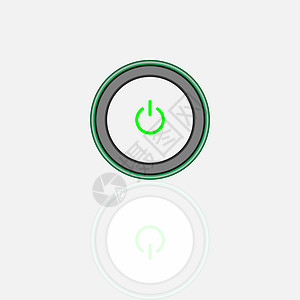 风格的电源按钮 带有白色灰色和绿色圆圈背景 特写按钮包含在白色背景的绿色圆圈中背景图片