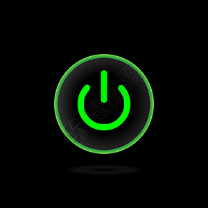 式电源红绿霓虹灯按钮The On Off 按钮包含在黑色背景中的绿色图标中图片