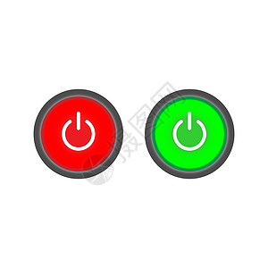 一组 2 个带有深灰色背景的 On Off 电源按钮特写按钮用红色圆圈包围 打开按钮用绿色圆圈包围开关力量下载网络横幅圆形控制板背景图片