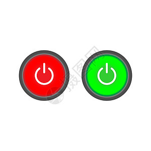 一组 2 个带有深灰色背景的 On Off 电源按钮特写按钮用红色圆圈包围 打开按钮用绿色圆圈包围开关力量下载网络横幅圆形控制板图片