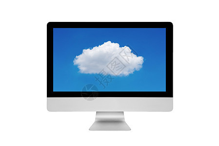 智能现代个人电脑在白色背景的屏幕上显示云计算技术 云计算和智能技术物联网概念的照片设计图片