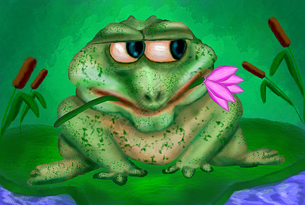 青蛙在水里百合叶上等待爱图片