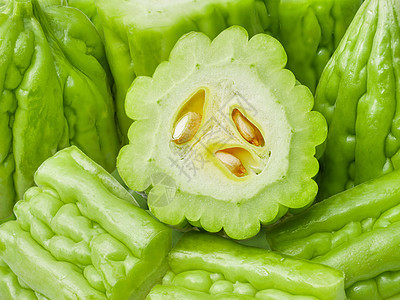 中国苦瓜绿色成熟背景 甜瓜水果或粗皮蔬菜的特质素材结装品味图片