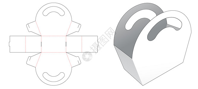 纸板提手袋模切模板礼物糖果盒子零售卡片枕头商品贮存插图蓝图图片