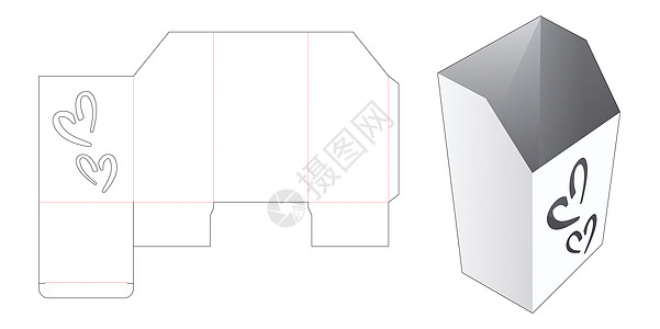 带 2 个心形窗口模切模板的纸板文具盒商品盒子插图贮存卡片蓝图礼物商业零售木板图片