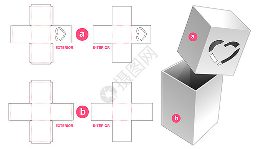 具有心形窗口模切模板的刚性包装盒和盖子图片