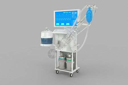 ICU 人工肺呼吸器 其纤维设计与灰色背景隔离     治疗冠状病毒概念 医学3D插图图片