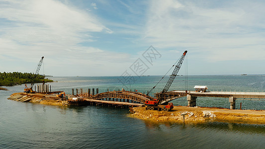 西亚高岛的桥梁正在修建中施工金属旅行地标建筑运输设备工作锤子海岸图片