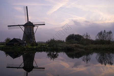 Kinderdijk 的风车风景世界遗产小孩堤防暮光旅游反射旅行图片