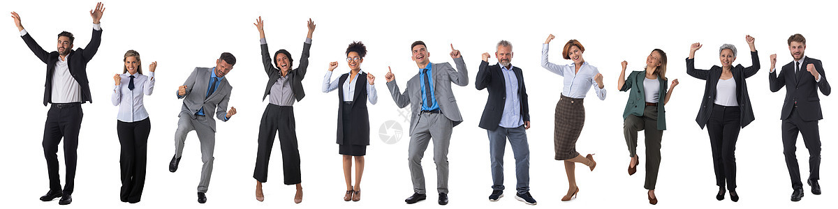 成功的 充满活力的商界人士工作胜利团体手势商务幸福男人同事管理人员喜悦图片
