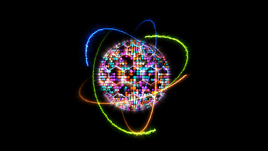 量子未来计算机动画抽象柔和色调光球球和带电源 ato 的浅蓝色核心数据粒子技术电子质子代码科学原子芯片对撞机图片