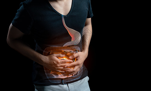 腹部疼痛 身体上大肠子的照片 胃痛腹泻症状 月经期抽搐或食物中毒 保健概念 第6条气体x射线痛苦卫生经期月经病人男人腹痛便秘图片