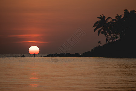 海景日落 橙色天空的海面上空有太阳阳光海滩海浪金子反射海岸热带沙滩地平线自然景观图片