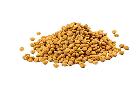 一小堆干猫食品罐子     白底隔离饮食食物矿物质宠物营养宏观团体蟋蟀养分动物图片