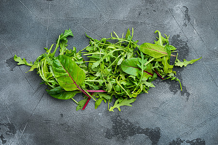 Mix Salad叶 瑞士硬纸和Arrugula 灰石背景 顶楼图片