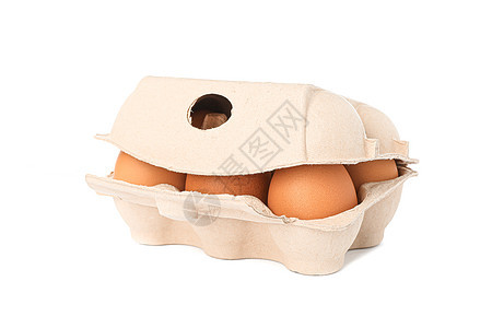 白底隔绝的纸箱中的棕鸡蛋蛋黄生活食物纸盒农场午餐椭圆形工作室家禽美食图片
