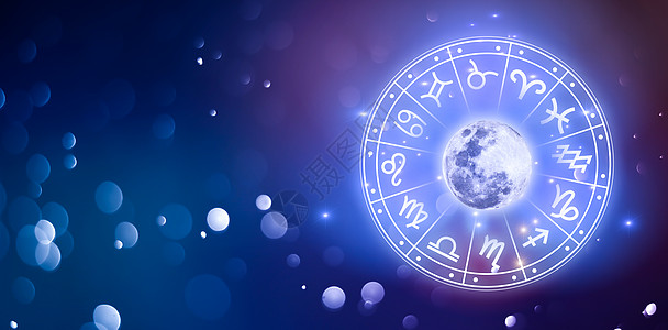 星座圈内的十二生肖 占星术在天空中有许多星星和月亮占星术和星座概念宇宙月亮精神蓝色圆圈魔法神话日历插图财富图片