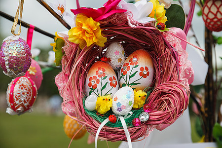富多彩的东方鸡蛋宏观丝带手绘假期工作艺术季节食物天空民间图片